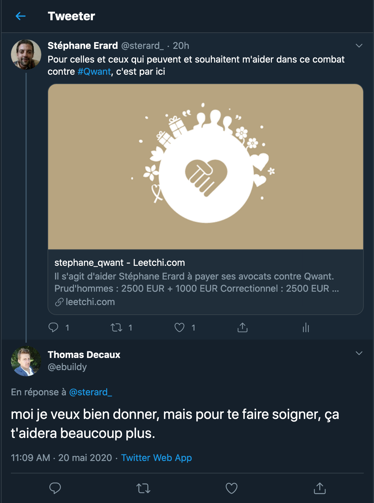 P62 - réponse attribuée à Thomas Decaux le 20 mai 2020 : « pour te faire soigner »